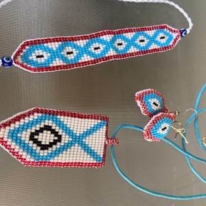 jewelry set, unique set of necklace, earrings and  bracelet, traditional jewelry set knitted with glass beads, mother's day gift