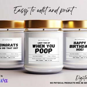 Funny Candle Label, Candle Label Template, Candle Label Template Editable, Candle Label Template Canva, Candle Jar Label Template