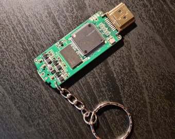 Electronic circuit board keychain. HDMI plug keyring charm. Tech geek gift, stocking filler. PCB, chips capacitors, resistors unusual gift.