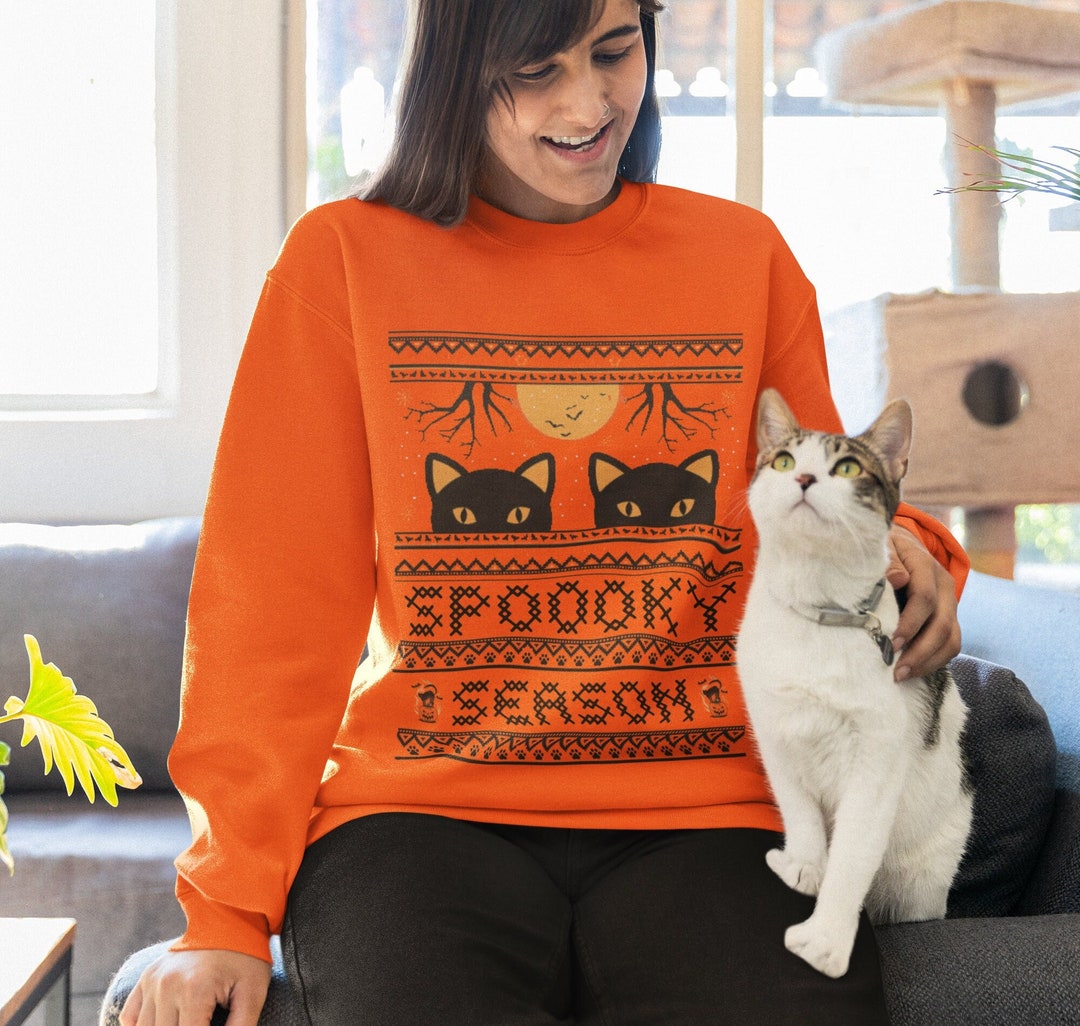 Black Cat Ugly Halloween Sweatshirt Cat Lover Gift Spooky Etsy