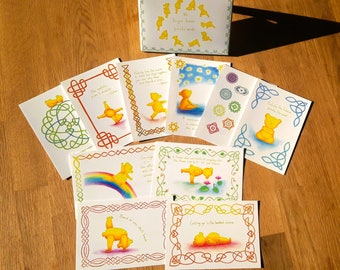 Set of 10 Yoga Bear Postcards – Hand-drawn with Inspirational Texts, A6, Gift Wrapped