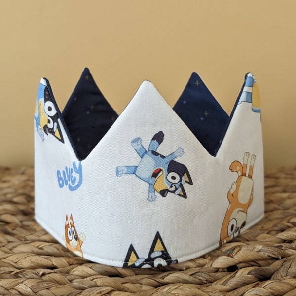 Bluey and Bingo Character Themed Fabric Crown! Birthday party celebration hat, dress up/pretend play, keepsake! Waldorf inspired.