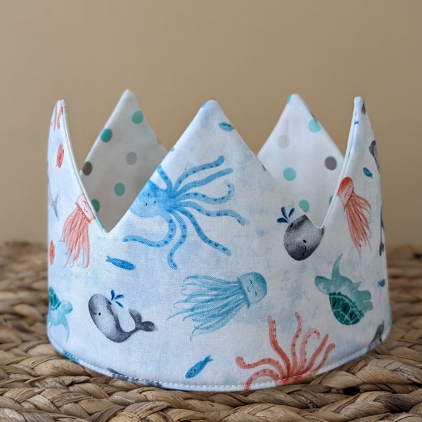 Under the Sea Creatures and Animals Themed Fabric Crowns! Birthday Party Celebration and Dress Up Pretend Play. Turtles, whales and octopus