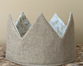 Metallic Gold Flecked Linen with Enchanted Woodland Forest Fabric Crowns! Birthday Party Celebration and Dress Up Pretend Play