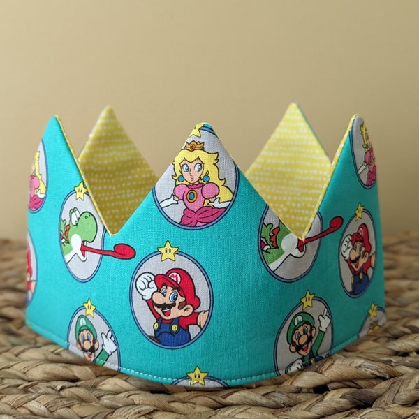 Mario Party Fabric Crown! Celebration, dress up, and pretend play. Keepsake birthday! Princess Peach, Yoshi and Luigi.
