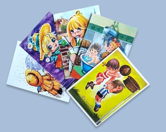 1960's Set of 5 vintage postcards from the sixties | Assorted blank postcards with children's theme | Postcrossing cards