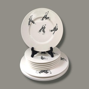 1990&#39;s Limited 8-piece IKEA cake set or cake serving set with Harlequins | Includes 6 cake plates, large serving platter and a cake stand