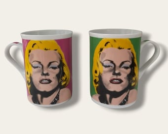 Marilyn Monroe koffiemok van porselein | Andy Warhol design | Siaki Amsterdam | In roze en groen | Popart mokken Marilyn