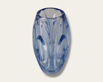 1950s Blue Rudolf Schrotter Bullet vase | Heavy glass vase in bright blue | Czech glass art | Hand blown Sklo Union vase