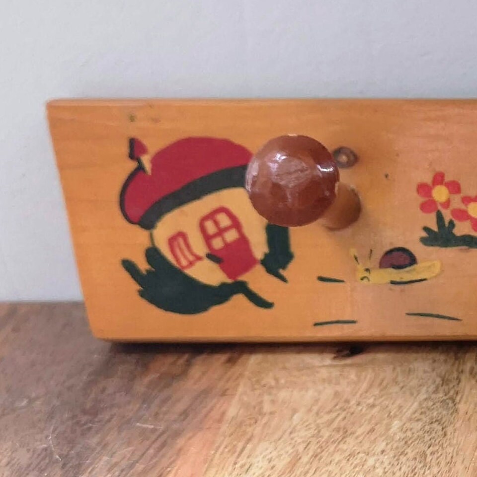 1960's Vintage Children's Coat Rack Made of Wood With Three Hanging