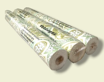 Lot de 3 rouleaux de papier peint vintage à motif fleurs rétro | Inutilisé dans son emballage d'origine | Au total 31 mètres de papier peint des années 60