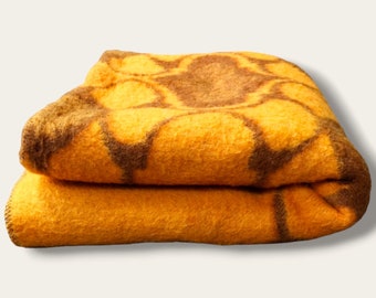 Grote 2-persoons wollen deken in warm oranje en bruin |  Formaat 220 x 220 cm  | 100% wollen deken | Vintage deken in retro kleuren