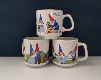 Vintage David the Gnome coffee mugs | Conceived and illustrated by Rien Poortvliet | Eighties