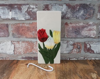 Vassoio per radiatore vintage con tulipani colorati | Appendino per radiatore con fiori | Climatizzatore retrò | Anni Settanta