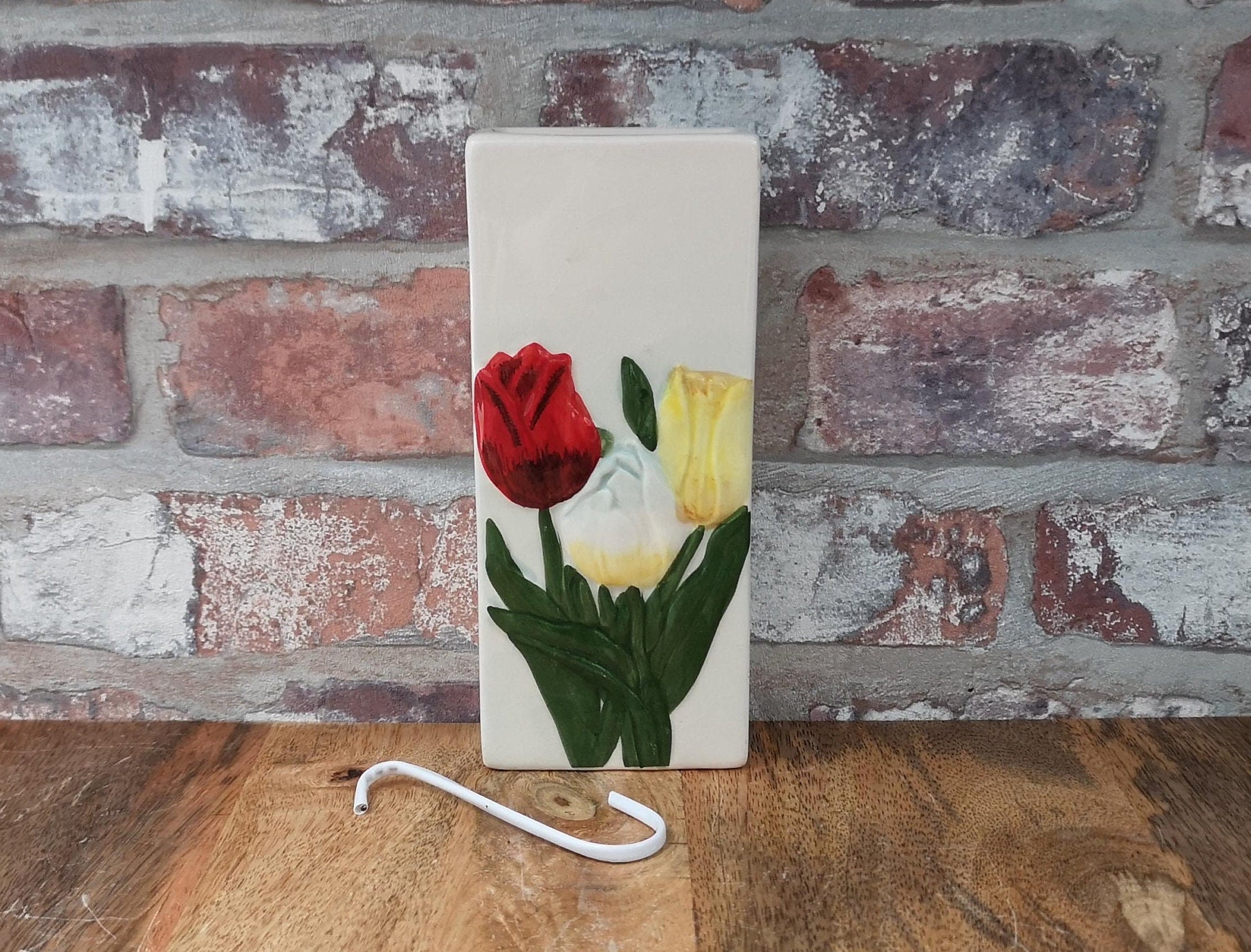 Vintage radiator tray with colored tulips | Radiator hanger with flowers | Retro climate control | Seventies