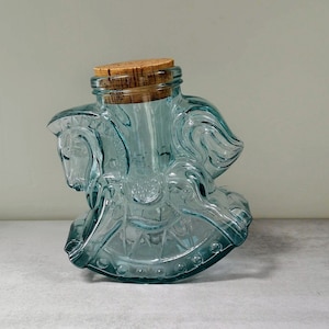 Vintage Italiaans persglas voorraad pot met kurkdeksel | Voor snoep of pasta | Hobbelpaard | Grote glazen bewaarcontainer van Italiaans glas
