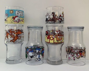 1980's Set of 6 different Suske and Wiske glasses | Complete series of six large glasses | Eighties