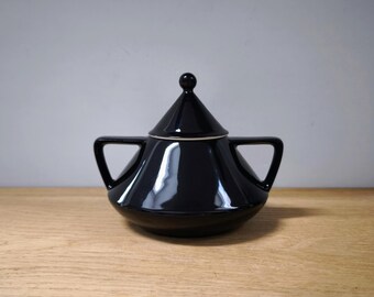 Vintage Mitterteich Bavaria sugar bowl - Black porcelain - Memphis Style 1980s - Postmodern design
