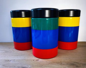 Vintage Brabantia storage containers set – 1980s Memphis Milano style – Set of 3 – Primary colors - Brabantia Happy Box series