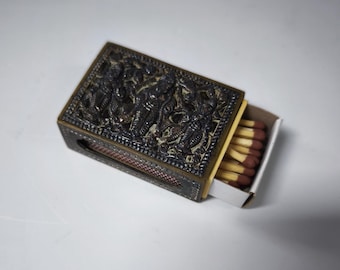 Antique brass match holder - Ram Darbar relief - India ca. 1900 - Vesta case
