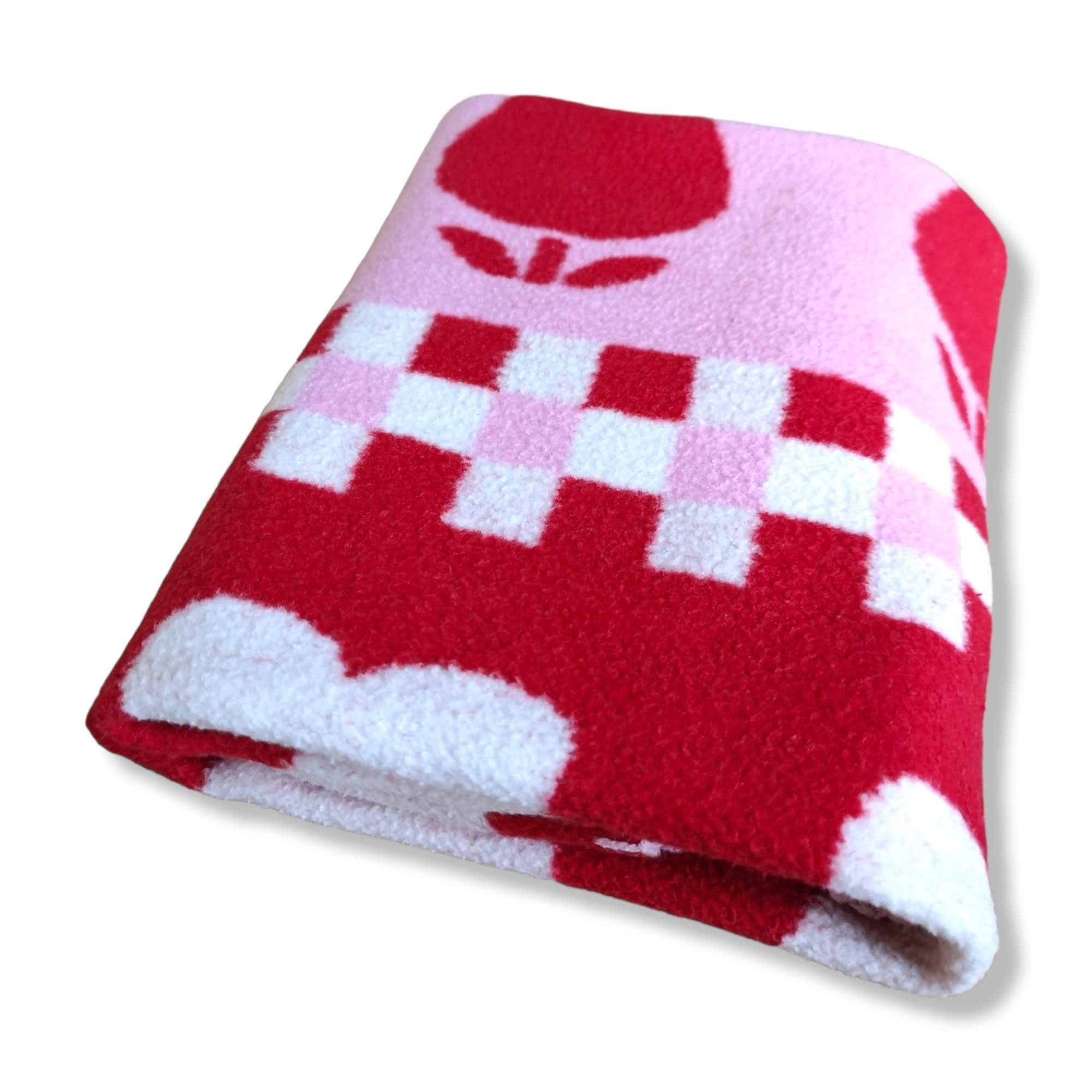 1980's Vintage Soft Cotton Baby Blanket in White, Pink and Red 95x75cm