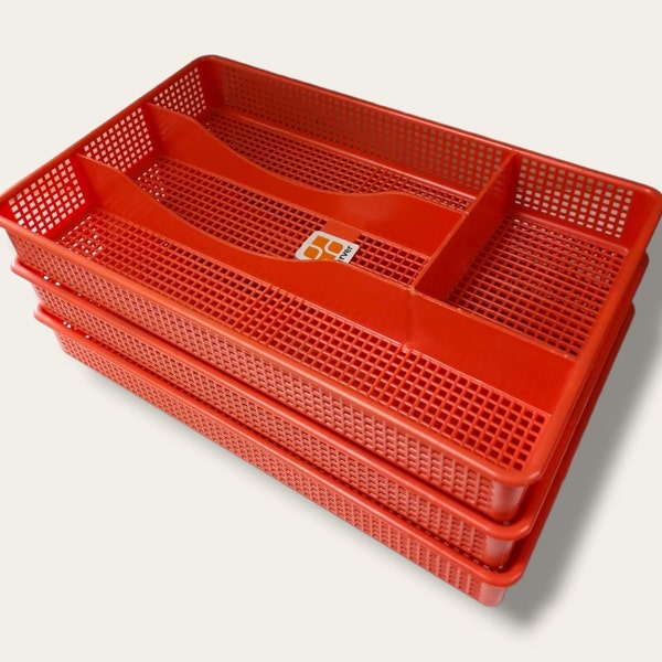 1970s Orange plastic Curver drawer layout for cutlery or craft supplies | Retro organizer for kitchen or office | New from old stock