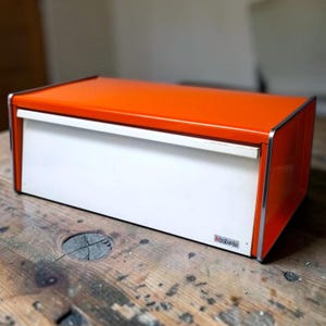 Vintage Brabantia brödlåda – Orange med vitt gångjärnslock – Stor brödlåda 1970-tal – I vackert skick