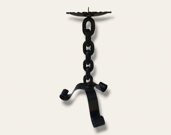 Large brutalist floor candlestick made of wrought iron | 45 cm high | Candlestick on tripod base | Seventies