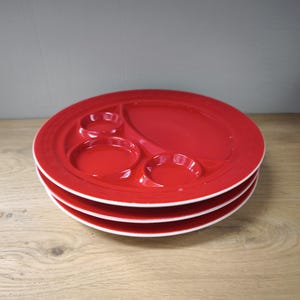 Vintage red PAGNOSSIN fondue plates | Italian 4-compartment sushi or square plates | 1970s tableware