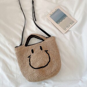 Cotton Knitted Smiley Face Bag, Handmade Crochet Purse, Fashion Bag, Crochet Shoulder Bags, Handmade Shoulder Bags, Crochet Bag image 2