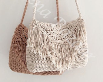 Bolso de playa con borlas boho, bolso bandolera con flecos de ganchillo para mujer, bolso de hombro boho tejido a mano, bolso de hombro de ganchillo, bolso hecho a mano