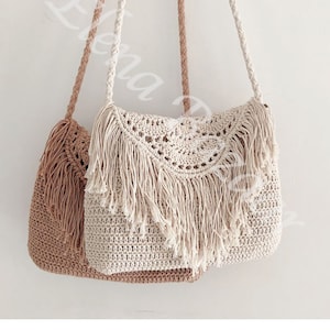 Bohemian Tassel Beach Bag, Women Crochet Fringed Crossbody Bag, Hand Knitted Boho Shoulder Bag, Crochet Shoulder Bag, Handmade Bag