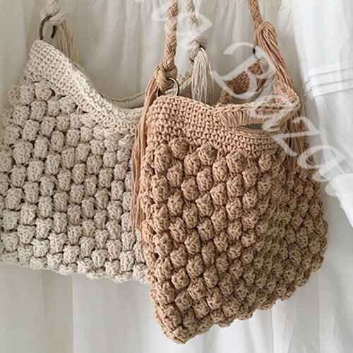 Floral Cotton Knitted Shoulder Bag Hand Crochet Woven Purse Etsy