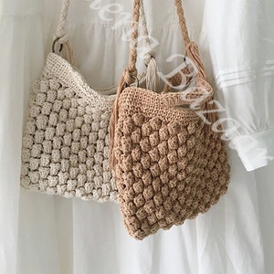 Retro Cotton Knitted Shoulder Bag, Hand Woven, Fashion Casual Bag, Gift for Her, Women's Woven Bag, Crochet Crossbody Bags, Handmade Bag