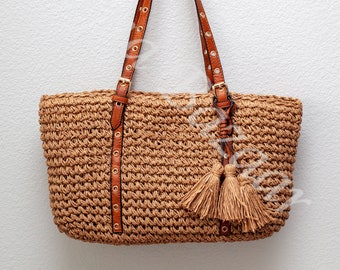 Women's Straw Weave Tote Bag, Hand Woven Bag, Fashion Casual Bag, Gift for Her, Women's Woven Bag, Straw Bag, Straw Tote Bag