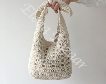 Crochet Cotton Bucket Bag, Minimalistic Basket Design, Hand Crochet Woven Purse, Fashion Casual Bag, Women's Purse, Handmade Shoulder Bag