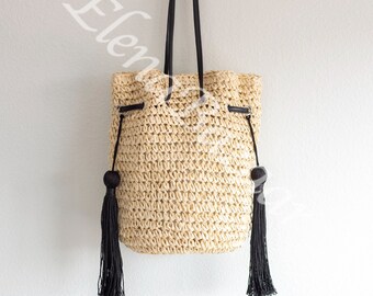 Sac seau en paille tressée pour femme, Sac seau tissé à la main, Sac seau décontracté tendance, Cadeau pour elle, Sac tissé pour femme, Sac seau en paille