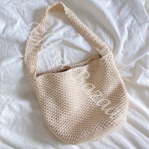 Medium Crochet Cotton Bucket Bag, Minimalistic Basket Design, Hand Crochet Woven Purse, Fashion Casual Bag, Women's Purse, Shoulder Bag