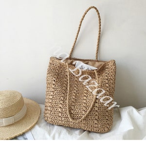 Women's Straw Weave Tote Bag, Woven Beach Bag, Fashion Casual Bag, Gift for Her, Women's Woven Bag, Straw Bag