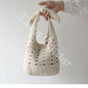 Crochet Cotton Bucket Bag, Minimalistic Basket Design, Hand Crochet Woven Purse, Fashion Casual Bag, Women's Purse, Handmade Shoulder Bag