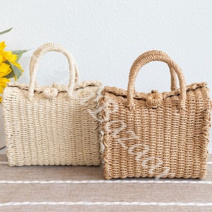 Women's Straw Woven Box Crossbody Bag, Hand Woven Box CrossbodyBag, Fashion Casual Bucket Bag, Women's Woven Box Bag, Straw Crossbody Bag