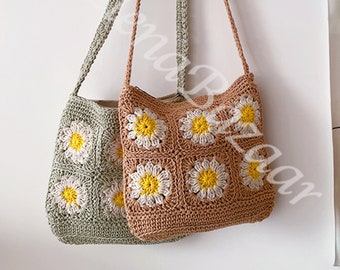 Crochet Daisy Crossbody Bag, Daisy Pouch Design, Small Size, Handmade Woven Cotton Daisy Bag, Crochet Crossbody Bags, Handmade Daisy Bag