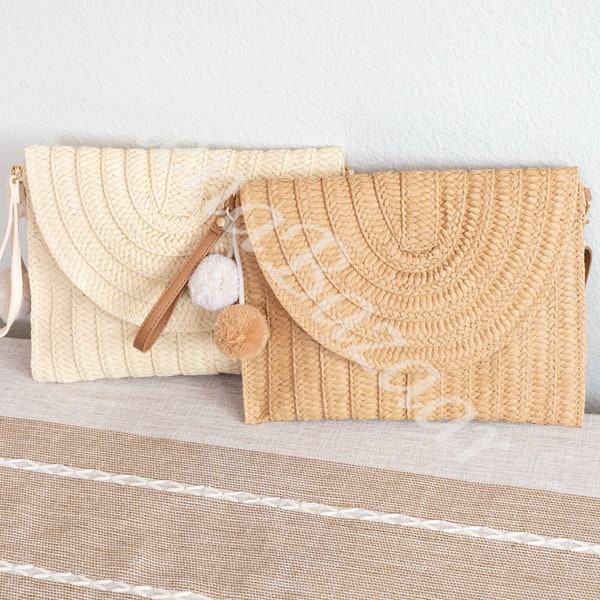 Women's Straw Clutch Bag, Hand Woven Clutch Bag, Fashion Casual Clutch Bag, Gift for Her, Women's Woven Clutch Bag, Straw Clutch Bag