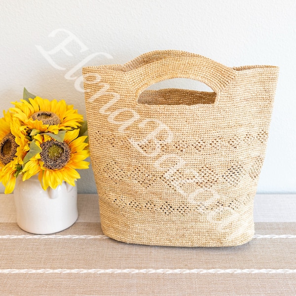 Women's Raffia Straw Weave Top Handle Bag, Woven Raffia Beach Bag, Raffia Casual Bag, Gift for Her, Women's Woven Bag, Straw Raffia Bag