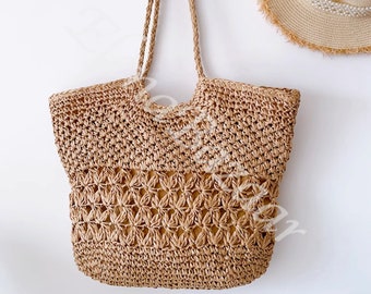 Women's Straw Weave Tote Bag, Hand Woven Beach Bag, Fashion Casual Bag, Gift for Her, Women's Woven Bag, Straw Bag