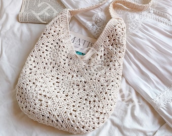 Cotton Crcohet Shoulder Bag, Hand Woven Boho Bag, Women's Tote Bag, Crochet Shoulder Bag, Handmade Tote Bag, Gift for Her, Crochet Tote Bag