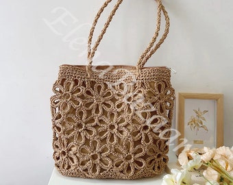 Women's Straw Weave Tote Bag,  Woven Beach Bag, Floral Design Straw Bag, Gift for Her, Women's Floral Woven Bag, Straw Bag