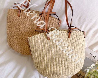 Women's Straw Weave Tote Bag, Hand Woven Basket Bag, Fashion Casual Basket Bag, Gift for Her, Women's Woven Basket Bag, Straw Basket Bag