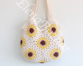 Handmade Sunflower Bag, Crochet Granny Square Tote, Sunflower Shoulder Bag, Crochet Tote Purse, Granny Square Shoulder Bag, Sunflower Bag