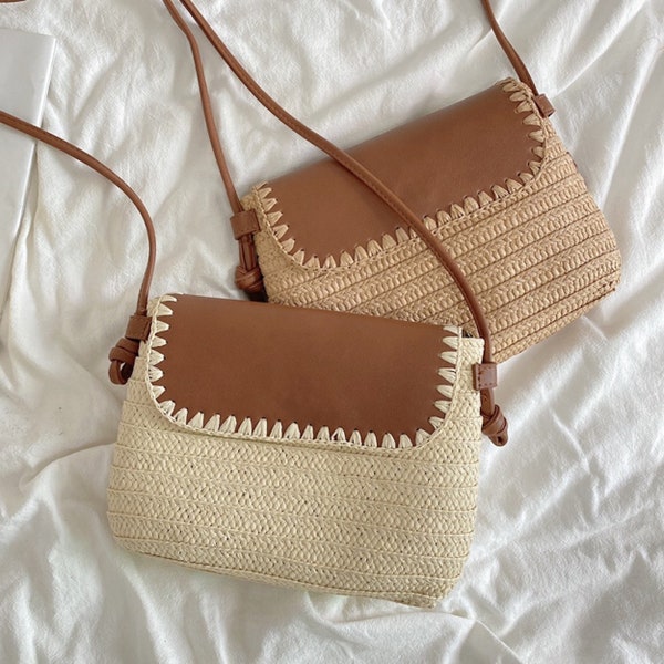 Women's Straw Crossbody Bag, Hand Woven Beach Bag, Fashion Crossbody Bag, Gift for Her, Women's Woven Crossbody Bag, Straw Crossbody Bag